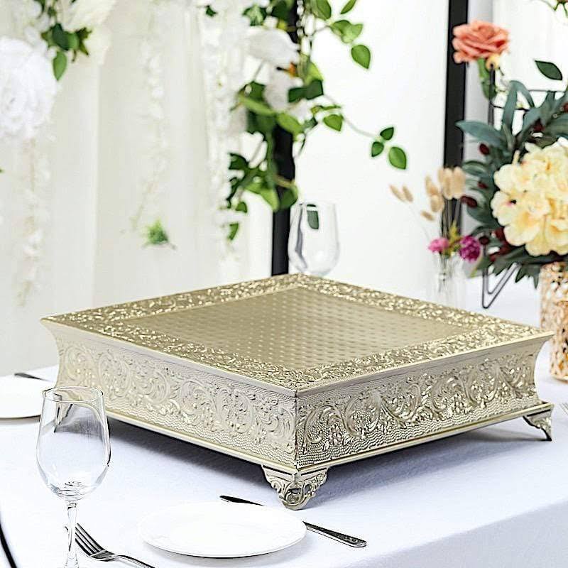 18x18 in Wide Gold Square Embossed Wedding Cake Stand Riser