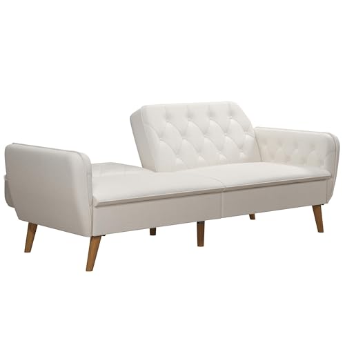 Novogratz Tallulah Memory Foam Futon, Convertible Couch, Camel Faux Leather