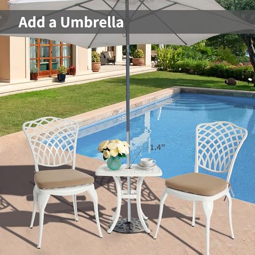 HOMEFUN Bistro Table and Chairs Set of 2 Outdoor 3 Piece Patio Set, Rose Pattern Cast Aluminum Bistro for Garden Balcony