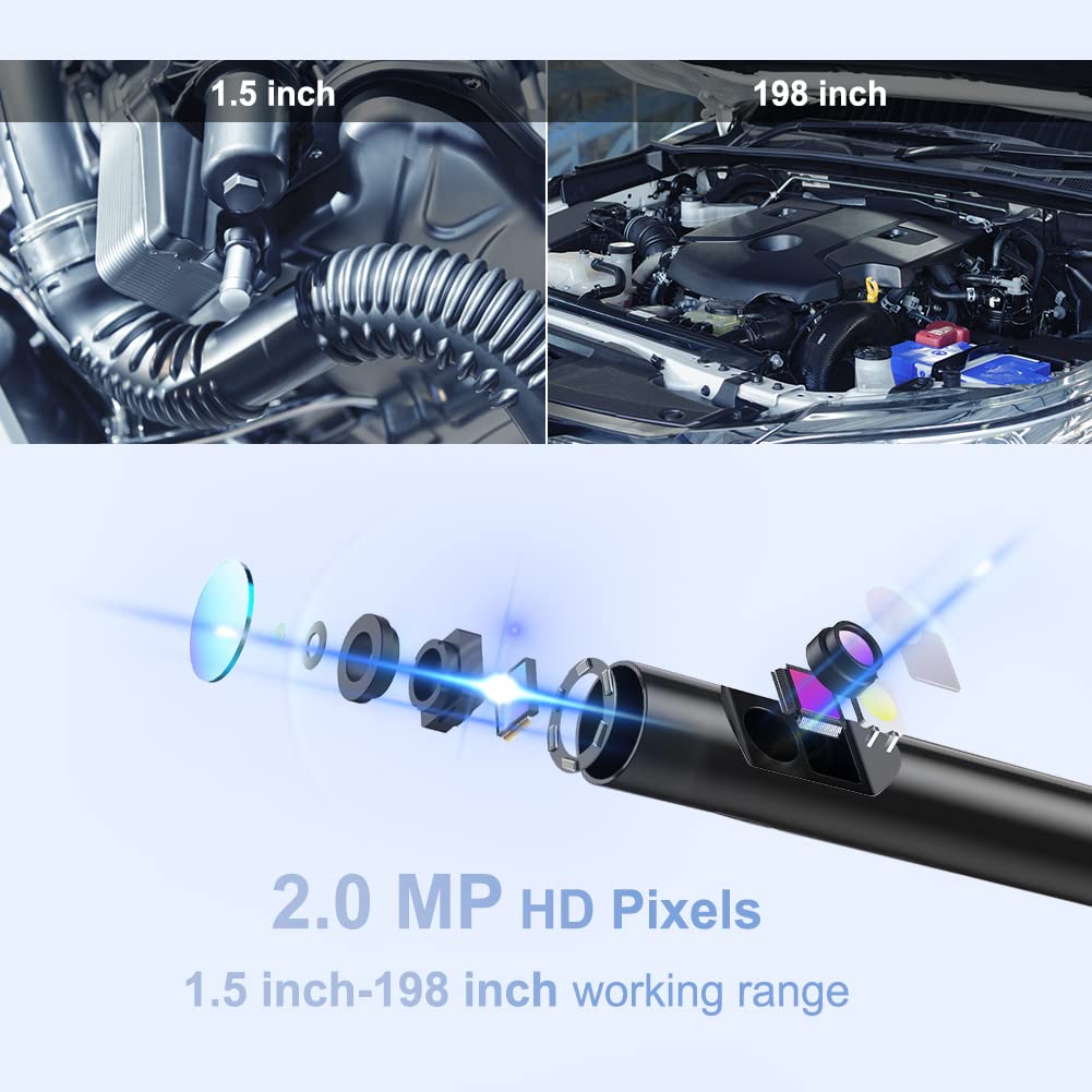 5 Inch Endoscope Camera,Maylatte Dual Lens Borescope with 7 LED Lights,16.5FT Semi-Rigid Cable Inspection Camera with 32GB SD Card