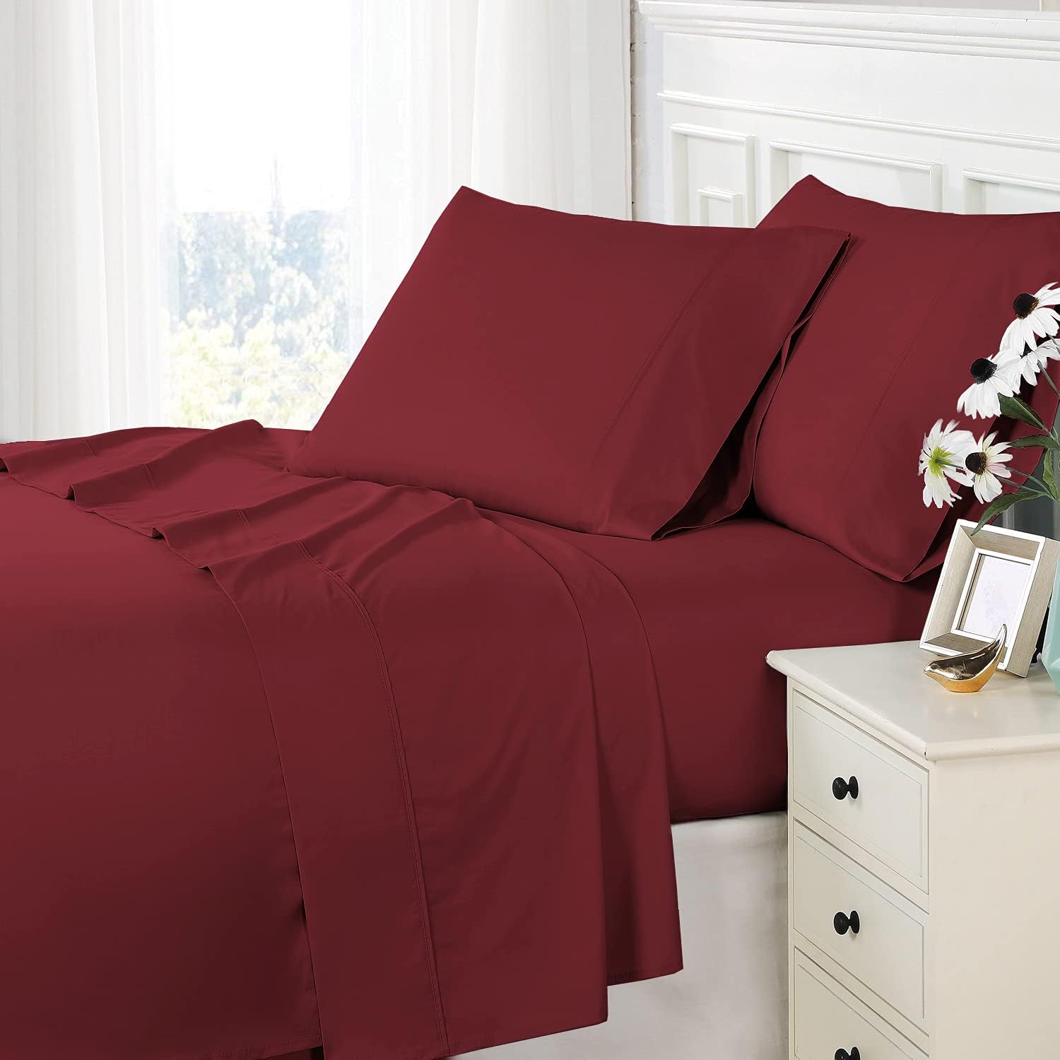 Pizuna 800 Thread Count Cotton California-King-Sheet-Set White, 100% Long-Staple-Cotton Smooth Sateen Sheets