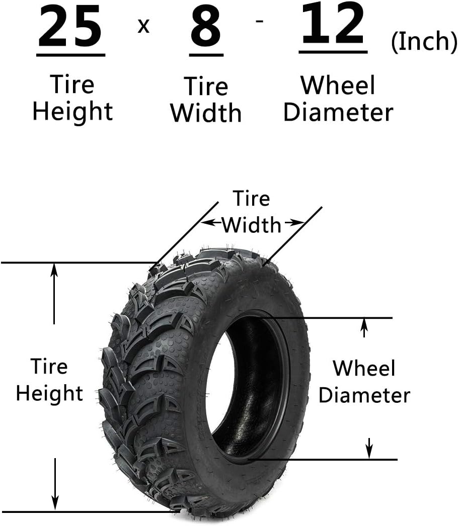 SUNROAD 2PCS 25in 25x8-12 ATV Utility UTV All Terrain Vehicle Tires fit 12''x6.5'' Rim 25x8x12 6RP