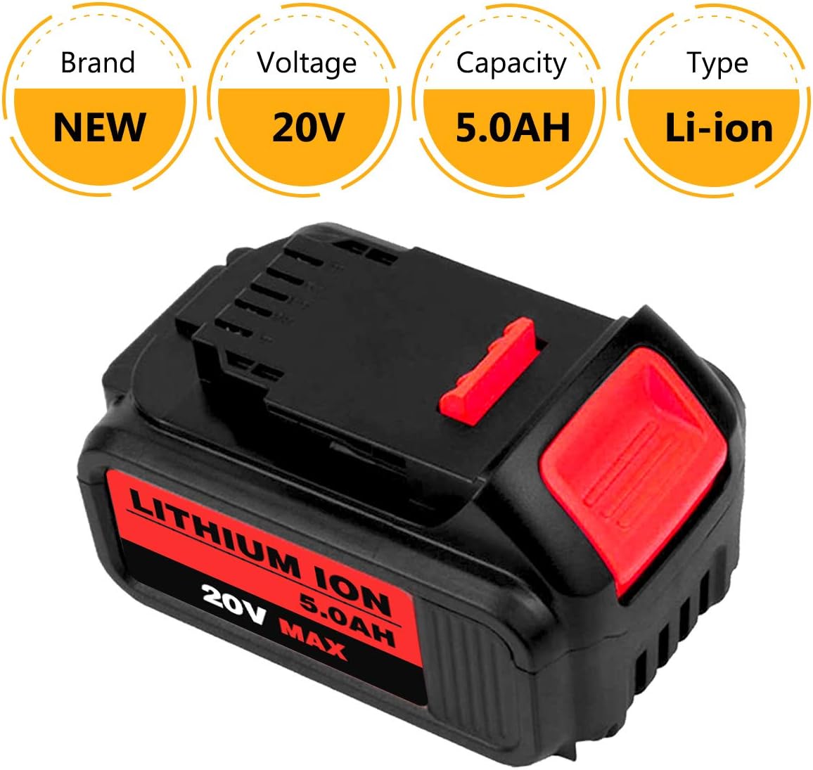 6Packs 20Volt 5.0Ah DCB205 Replacement for Dewalt 20V MAX XR Battery Lithium Compatible with DCB204 DCB205 DCB206 DCB205-2 DCB200 DCB180 DCD985B