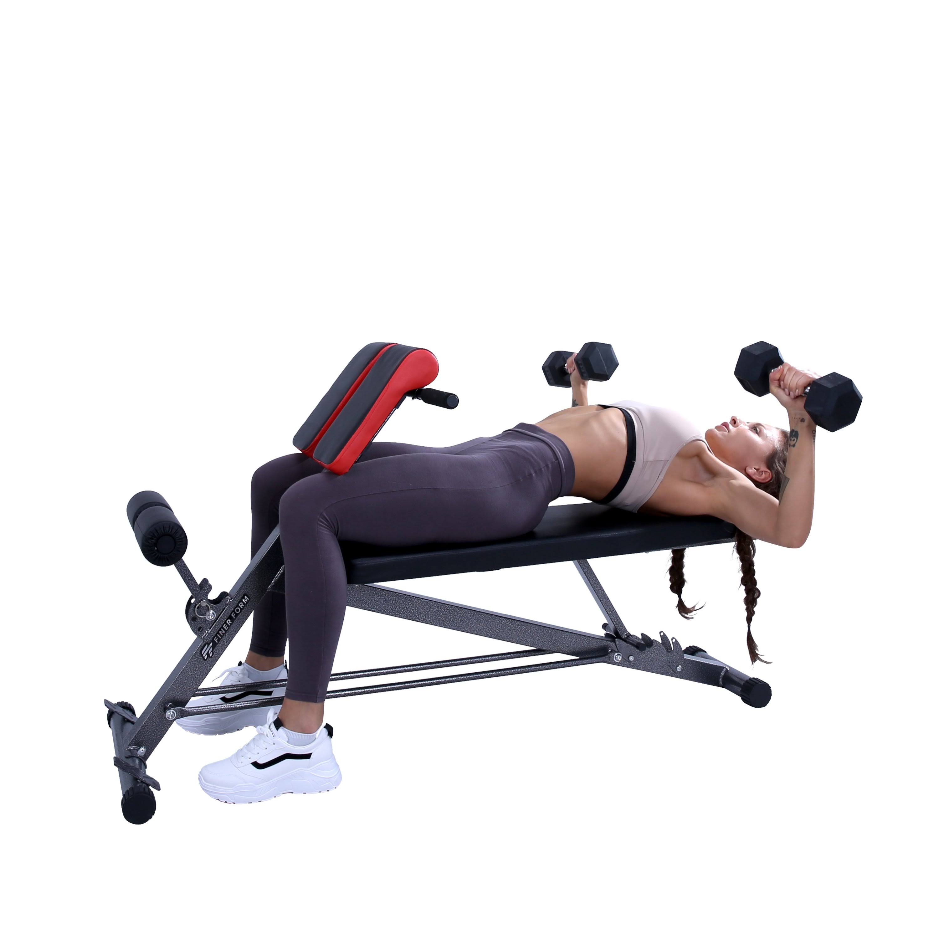 Finer Form Multi-functional Bench for Full All-in-One Body Workout – Hyper Back Extension, Roman Chair, Adjustable AB Sit Up Ben