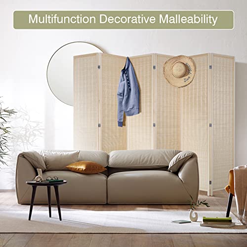 FDW Room Divider Bamboo Room Divider Wall Folding Privacy Wall Divider Wood Screen for Home Bedroom Living Room (6 Panel, Natural)