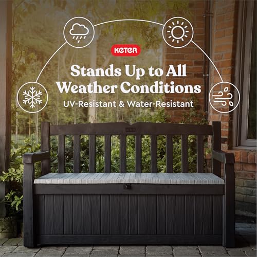 Keter Solana 70 Gallon Storage Bench Deck Box for Patio Storage