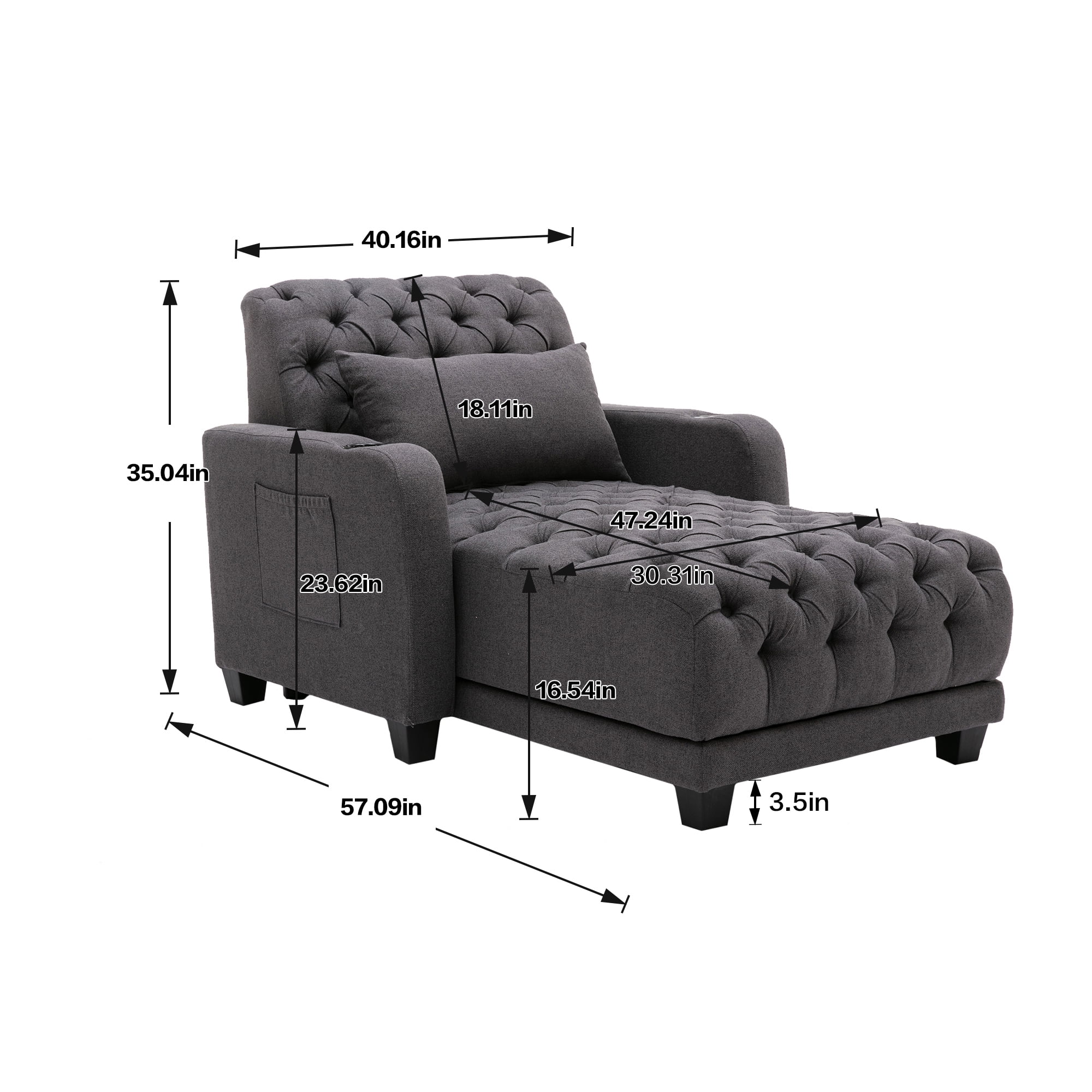 MYDENIMSKY Tufted Modern Leisure Sofa, 3 in 1 Sleeper Bed Recliner Chaise, Lounge Adjustable Barry Sofa