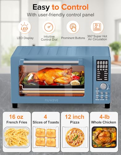 Nuwave Bravo Pro Smart 21QT Toaster Oven Air Fryer Combo, Convection Oven Countertop, 10 functions all in 1, with even & quick crisp technology