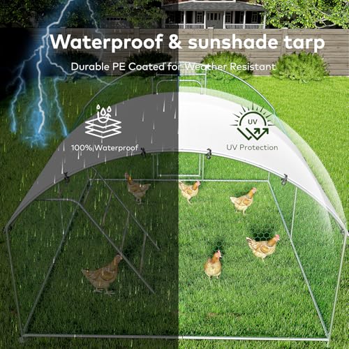 Large Metal Chicken Coop Walk-in Poultry Cage with Waterproof and UV-Resistant Cover, Outdoor Chicken Run Poultry Hen House for Backyard Farm Use