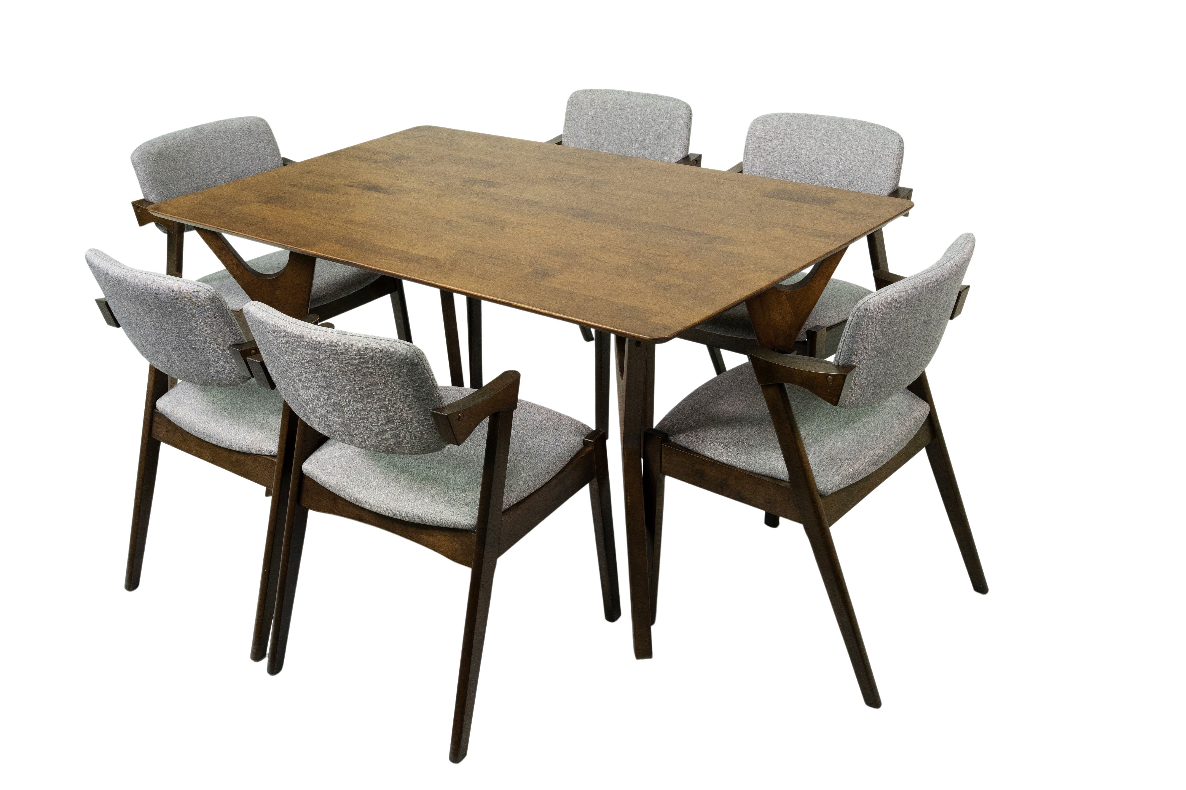 Keops 7-Piece Dining Set Mid Century Modern Solid Wood Dining Table and 6 Chairs | Great for Kitchen Breakfast Dining