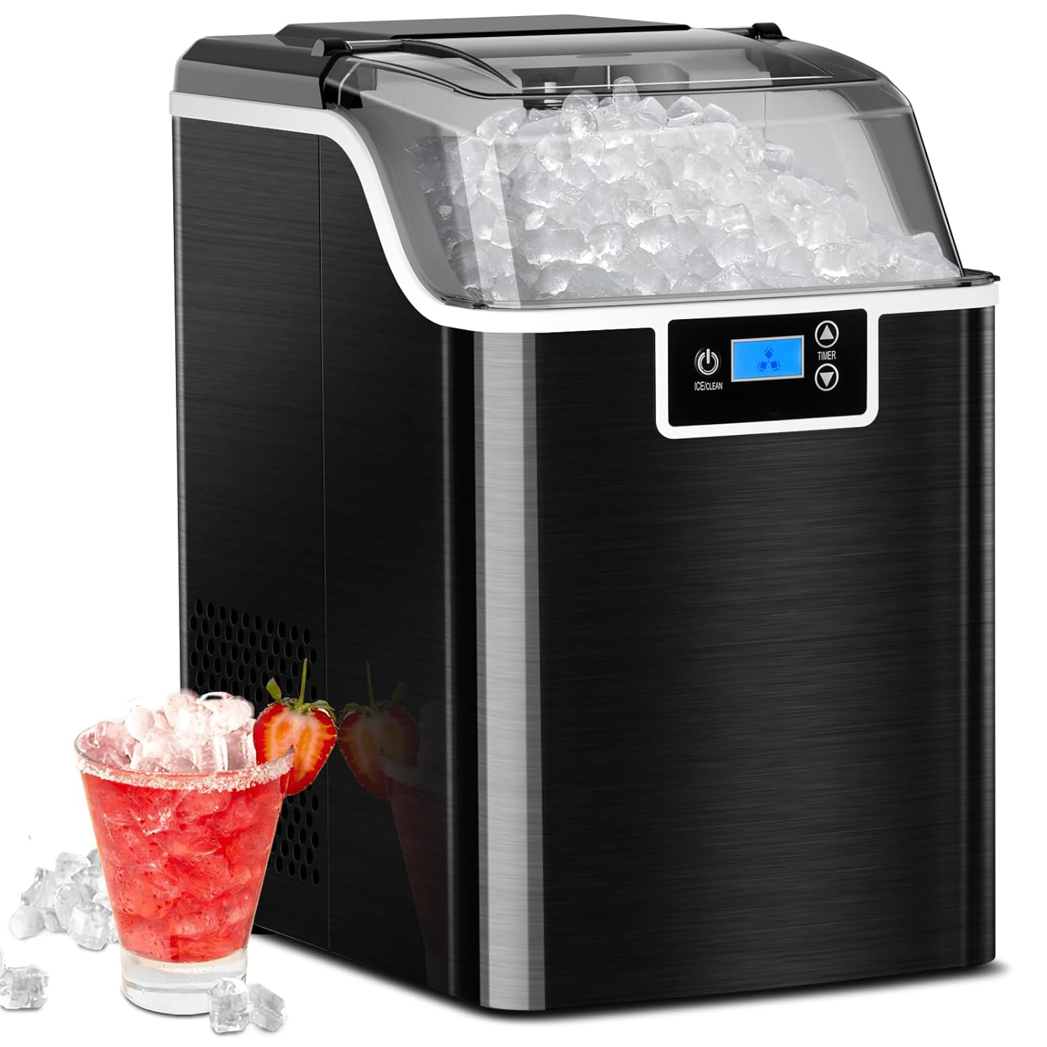 Ice Maker Countertop,Nugget Ice Maker with Self Cleaning,44lbs/Day,3.3lbs 1.5-Hour one Basket,24H Timer,LED Crushed Ice Maker for Home Bar Party