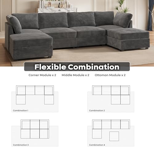 ovios 130.7" Modular Sectional Sofa Couch, U-Shaped Cloud Couches with 2 Ottomans Chaise