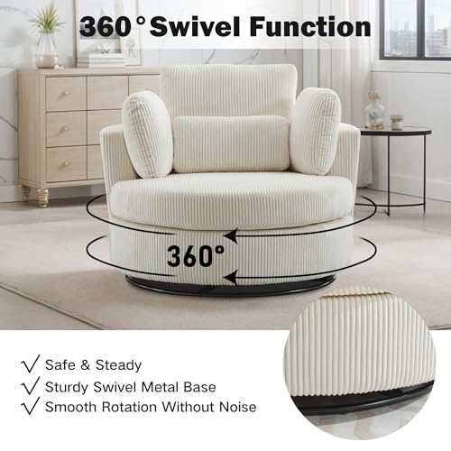 Chifee & Vingol 42.2" Oversized Swivel Accent Chair Round Barrel Chair,Chenille,Beige