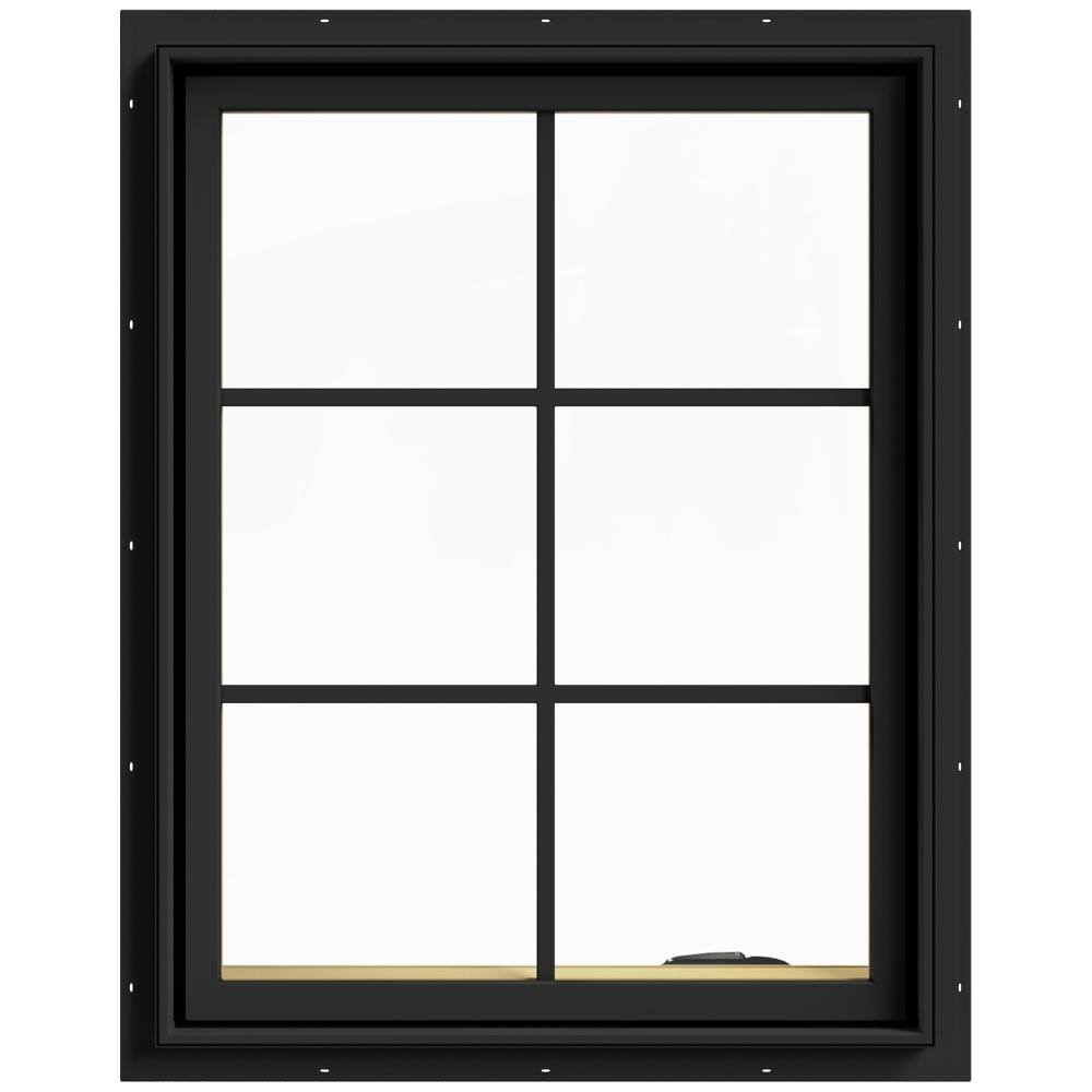 JELD-WEN 28 in. x 36 in. W-2500 Series Bronze Painted Clad Wood Right-Handed Casement Window with Colonial Grids/Grilles