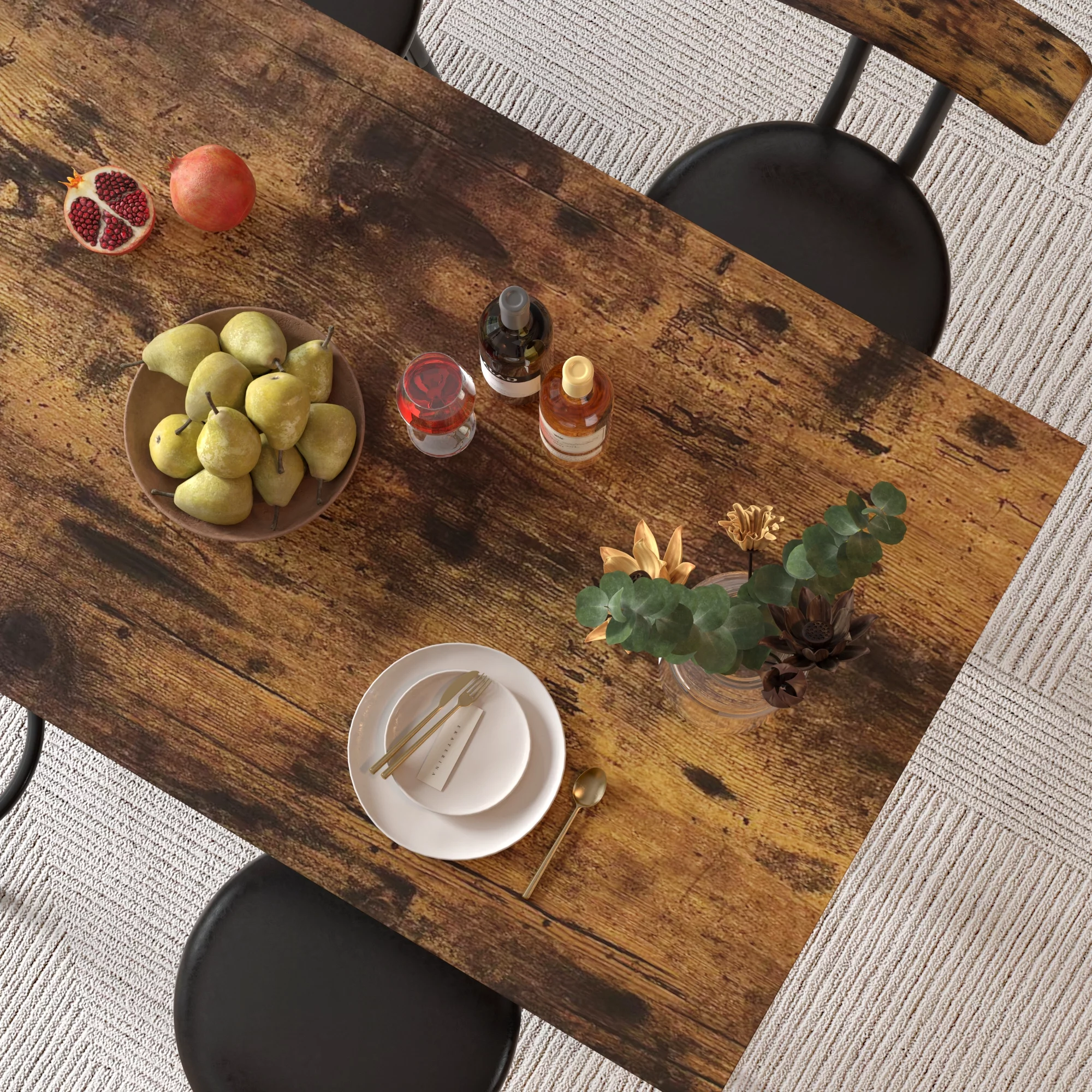 Paproos 5 Piece Dining Table Set, Bar Height Kitchen Table and Upholstered Stools with Backrest, Wooden Table Top and Metal Frame