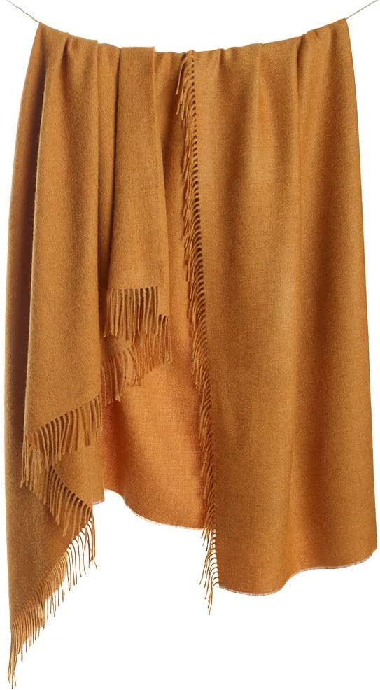 100% Baby Alpaca Wool Blanket Throw Solid Color Design for Bed Couch Sofa Soft Warm Peruvian Alpaca Wool Blankets 72" x 52" (Amber)