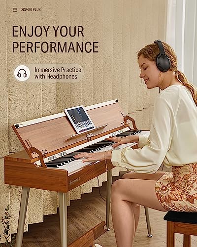 Donner DDP-80 PLUS Digital Piano 88 Key Weighted Keyboard, Home Electric Piano, Supports USB-MIDI & Headphones Connection, Semi-open Cover Designed