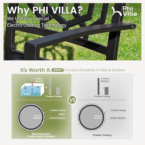 PHI VILLA Stackable Wrought Iron Patio Dining Chairs - Set of 2 Black Outdoor Chair Bistro Metal Chairs, Support 300 LBS