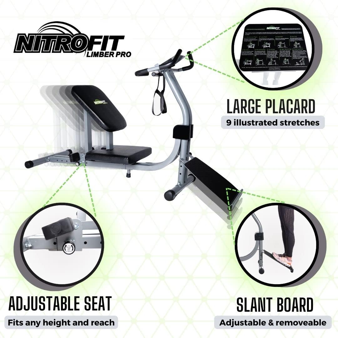 Full Body Stretching Machine Nitrofit Limber Pro. Only Stretch Machine with Adjustable Sliding Seat & Slant Board. Stretch Training Video included.