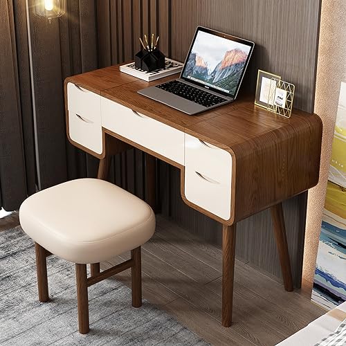Lartis Flip Top Vanity Table Stylish Makeup Vanity with Stool, Makeup Vanity Desk, Reversible Makeup Mirror, Hidden Storage Compartment