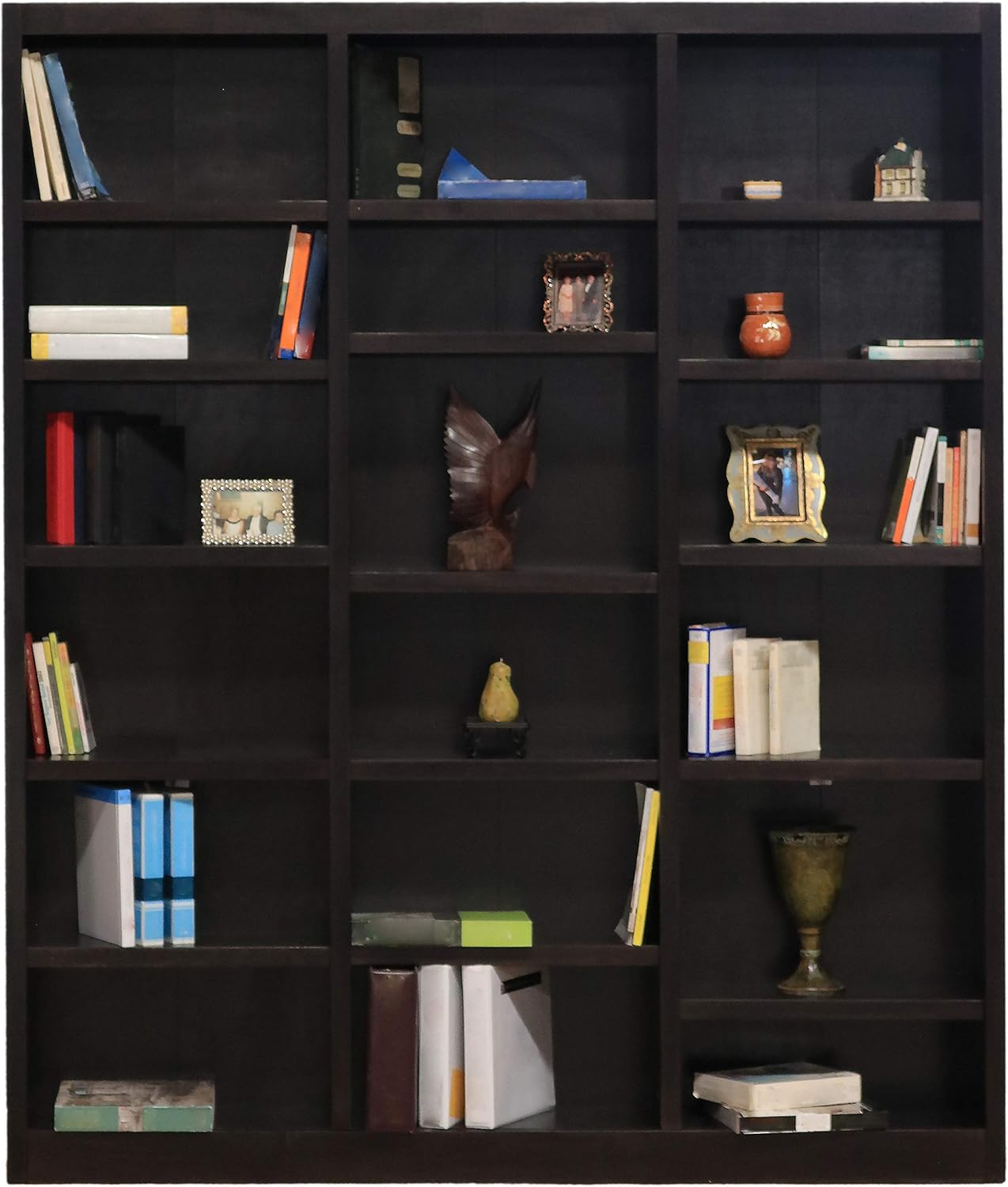 Traditional 84 Tall 18-Shelf Triple Wide Wood Bookcase in Dry Oak