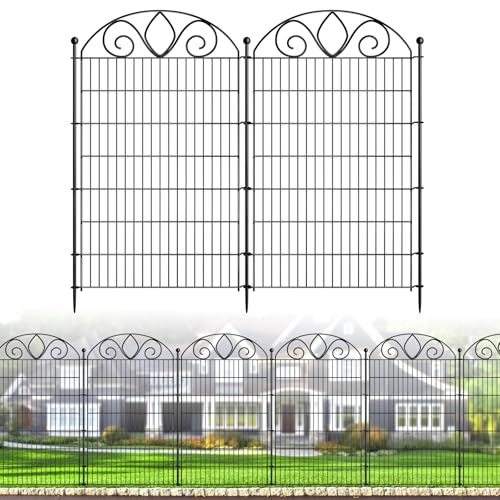 8 Panels No Dig Tall Garden Fence Panel – 48" H X 21' L Rustproof Metal Dog Fence Outdoor for Yard, Decorative Animal Barrier Fence for Pet