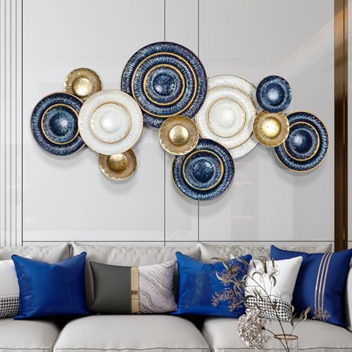 KEQAM Metal Wall Art for Living Room,Large Metal Wall Decor,Modern Luxury Wall Sculpture,3D Lotus Leaf Wall Decor For Living Room