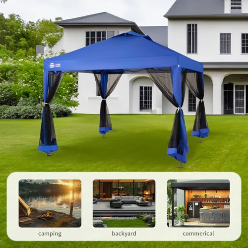 CROWN SHADES Gazebo 10x10 Pop Up Canopy with Mosquito Netting, Screen Tent with 4 Ropes, 8 Stakes, 4 Sandbags and Wheeled Storage Bag