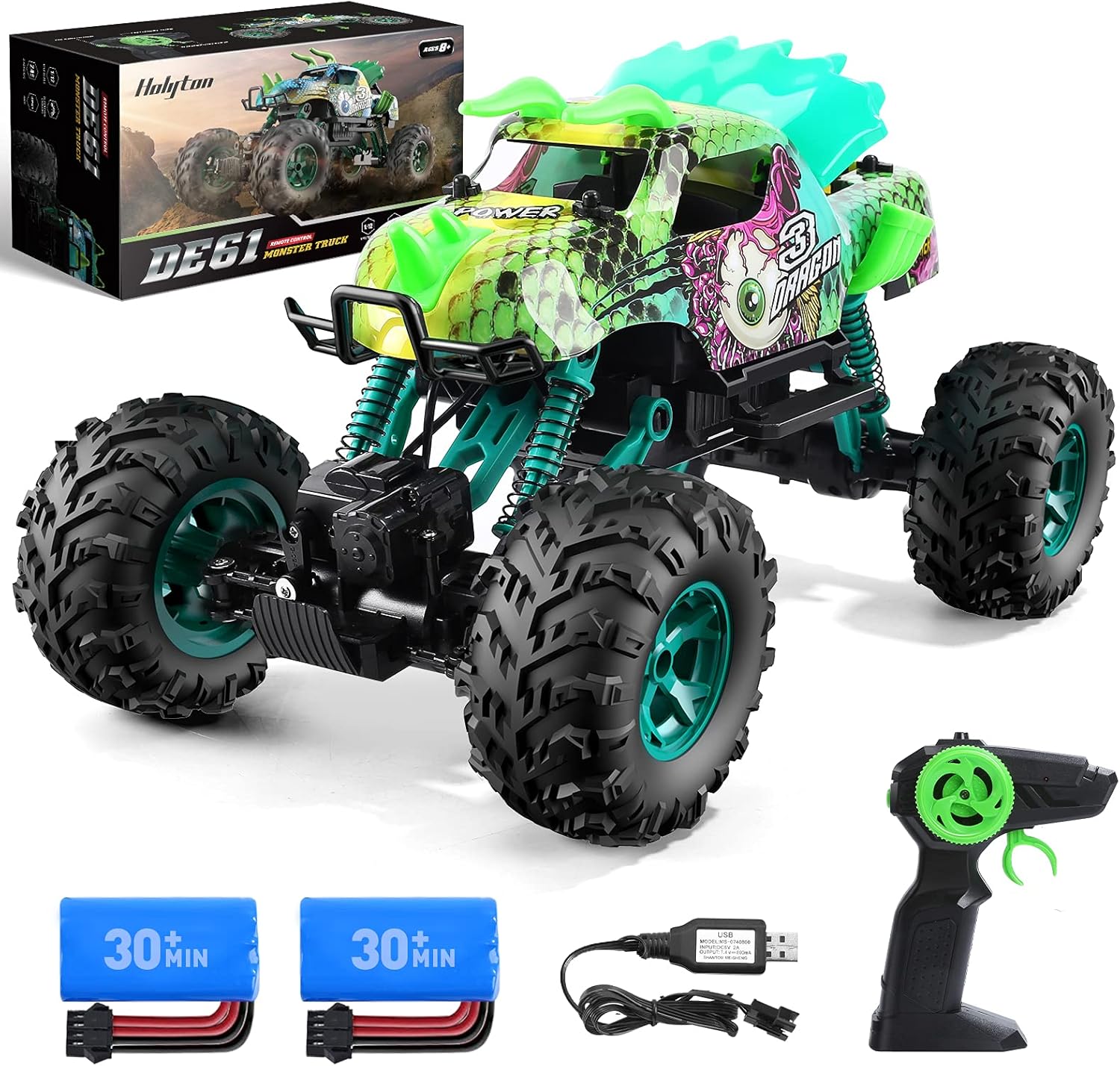 Remote Control Cars, Holyton 1:12 Large Scale Dinosaur Monster RC Trucks, 4WD Liftable Chassis Off Road Rock Crawler for Kids