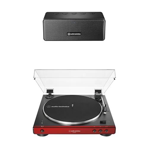 Audio-Technica AT-LP60XBT-RD Fully Automatic Belt-Drive Stereo Turntable, Red/Black, Bluetooth, Hi-Fi, 2 Speed