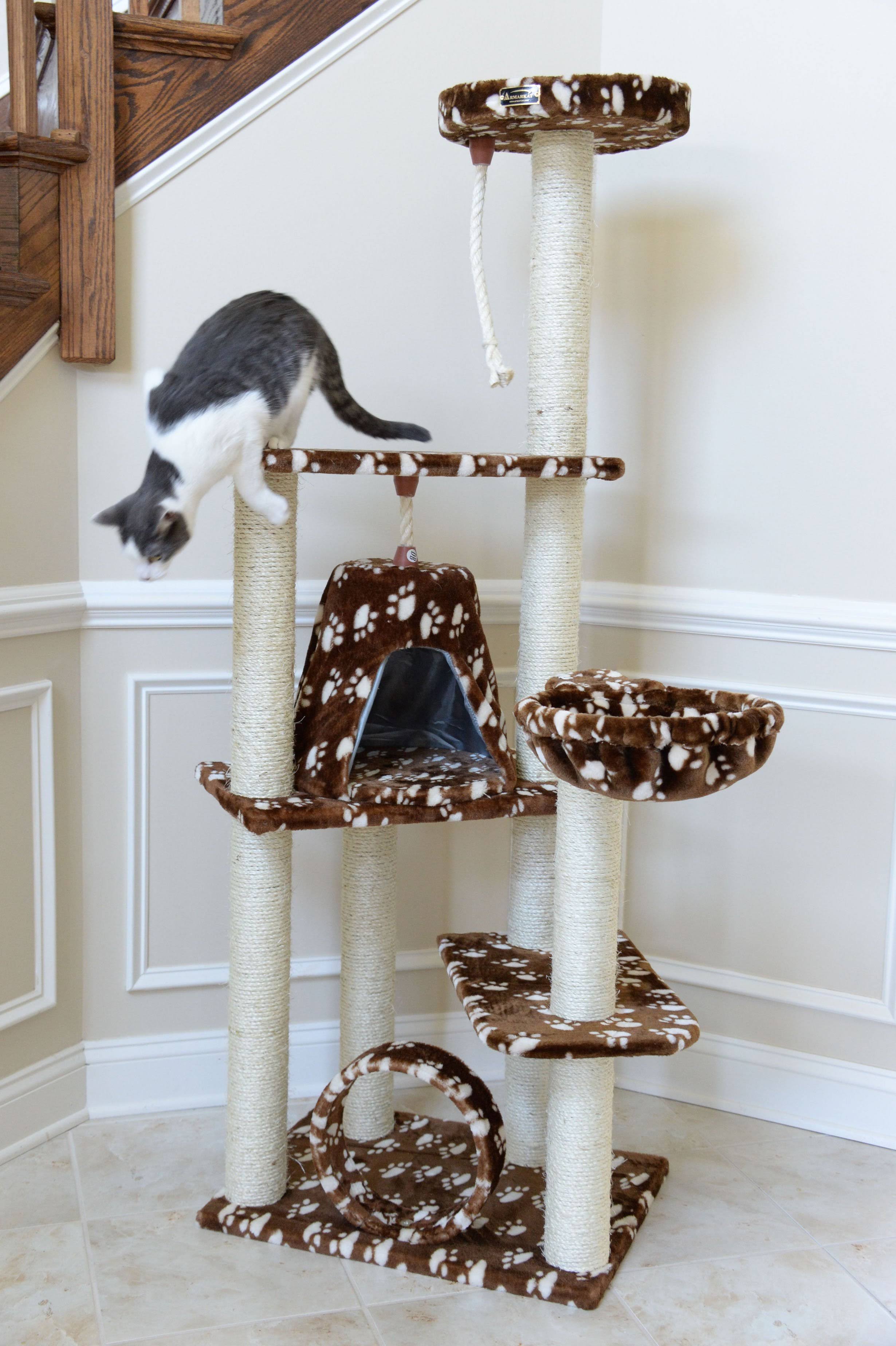 Armarkat 66-Inch Cat Tree, Saddle Brown/White Paw Print