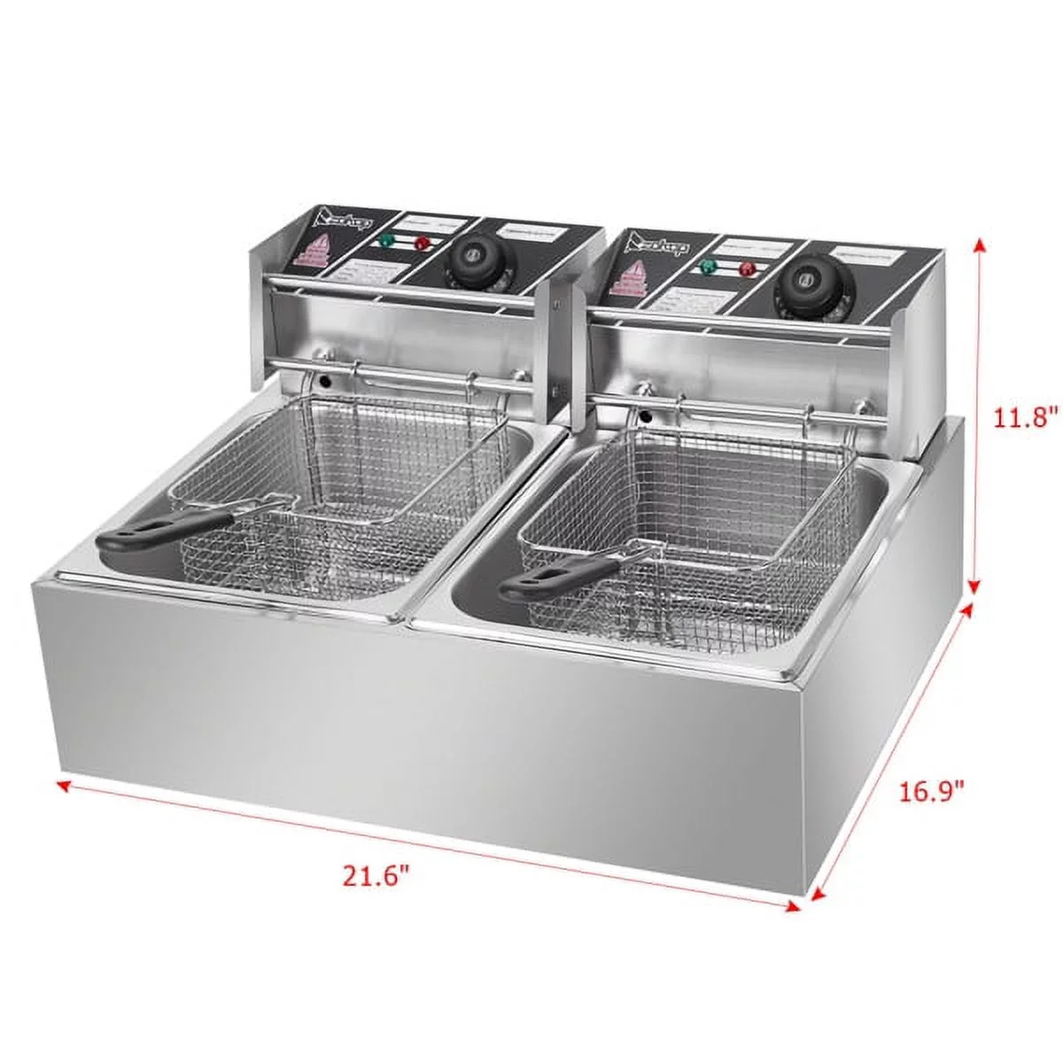 12L Stainless Steel Electric Fryer, Professional Fryer Double Tank Deep Fryer With Basket For Home and Commercial