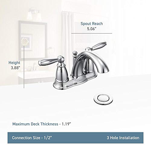 Moen Brantford Oil Rubbed Bronze Two-Handle Low Arc Centerset Bathroom Faucet with Drain Assembly, Bathroom Faucets for Sink 3-hole