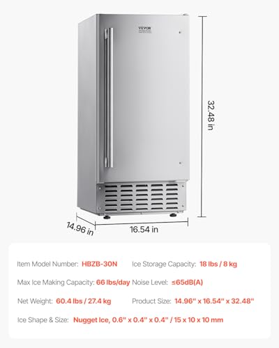 VEVOR Under Counter Ice Maker Machine, Crescent Ice, 25 Lbs/Day Stainless Steel Built in Ice Maker with Reversible Door