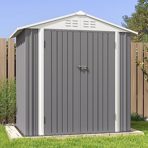 Patiowell 5x3 FT Outdoor Storage Shed, Tool Shed with Sloping Roof and Lockable Door, Metal Shed for Backyard Garden Patio Lawn, Brown