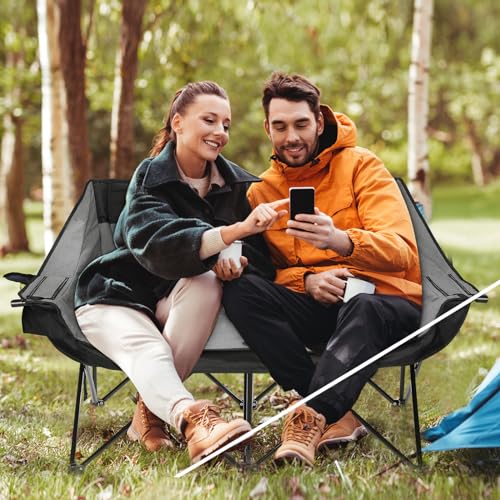 REALEAD Heated Double Camping Chair, 3 Heat Levels and 4 Heating Zones, Portable Heated Loveseat Chair for Outdoor Sports Support 650lbs