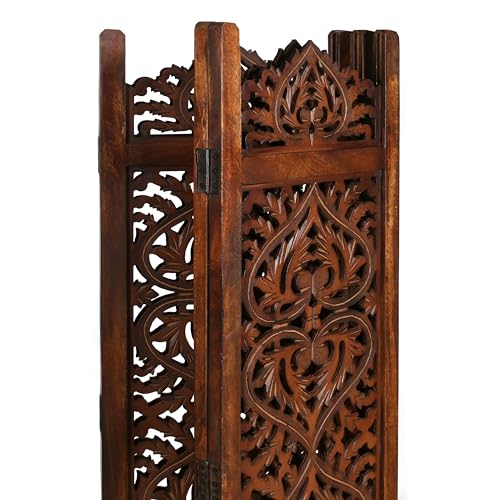 Lightnpro Wooden Room Divider - Handmade Foldable Partition Screen with Intricate Oval Carved Design Hinged