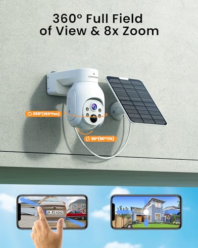 Camcamp Wireless Security Camera System, Solar Powered PTZ 4MP 6 Cam-kit Camera Security System, 500GB HDD NVR,Easy Installation, Color Night Vision