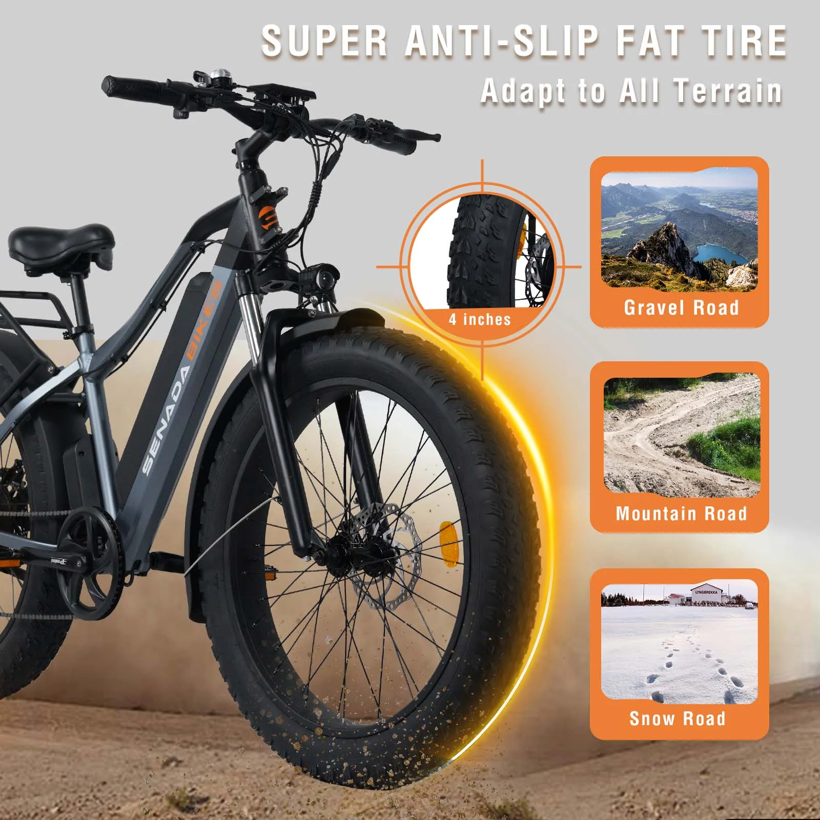 Electric Bike for Adults 26"x 4" Fat Tire Electric Bicycle 1000W Motor 48V 15Ah/21Ah Battery Snow Beach Ebike for Adults with 7-Speed