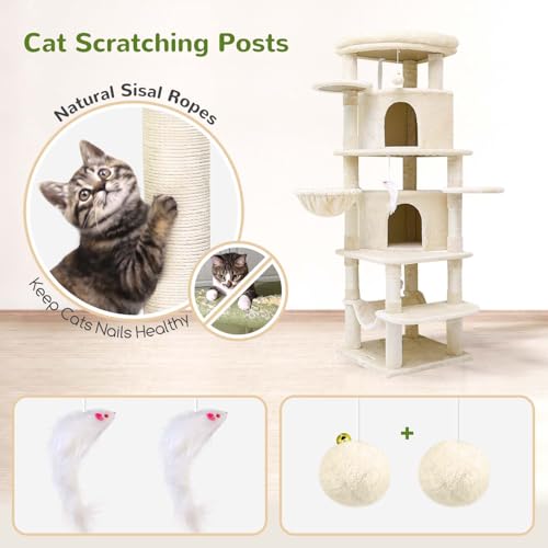 Globlazer Corner Cat Tree for Large Cats, 66inch Tall Curved Series Large Cat Tower for Multiple Indoor Cats with 6 Scratching Posts
