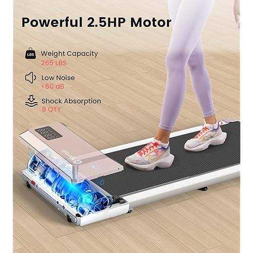DeerRun Walking Pad 2 in 1 Under Desk Treadmill 2.5HP Low Noise Walking Pad Running Jogging Machine with Remote Control for Home Office