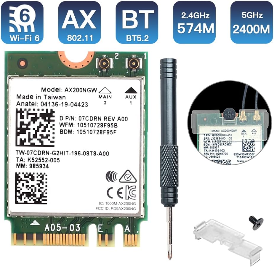 REKONG WiFi 6 AX200NGW M.2 2230 WiFi Network Card Dual Band 160MHz MU-MIMO 802.11AC AX 3000Mbps 2.4Ghz 5Ghz BT5.2 AX200 Wireless Adapter OFDMA