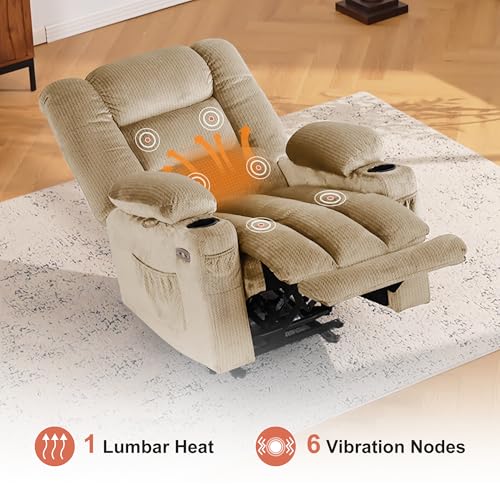 MCombo Zero Gravity Power Recliner Chair with Heat and Vibration Massage, Reclining Chair with USB & Type C Ports, Cup Holders for Living Room