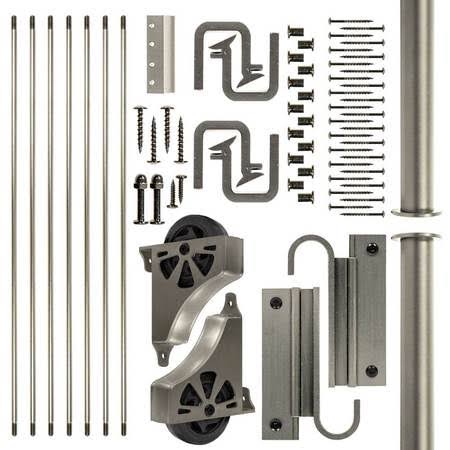 E-Glide 107 in. Un-Finished Red Oak Library Ladder Satin Nickel Sliding Hook Ladder Kit with 8 ft. Rail | EG.300-107RO-08.02