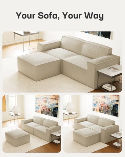Marsail 142" Oversized Deep U Shaped Modular Sofa, Corduroy Cloud Couches with Deep Seats and High-Back Design