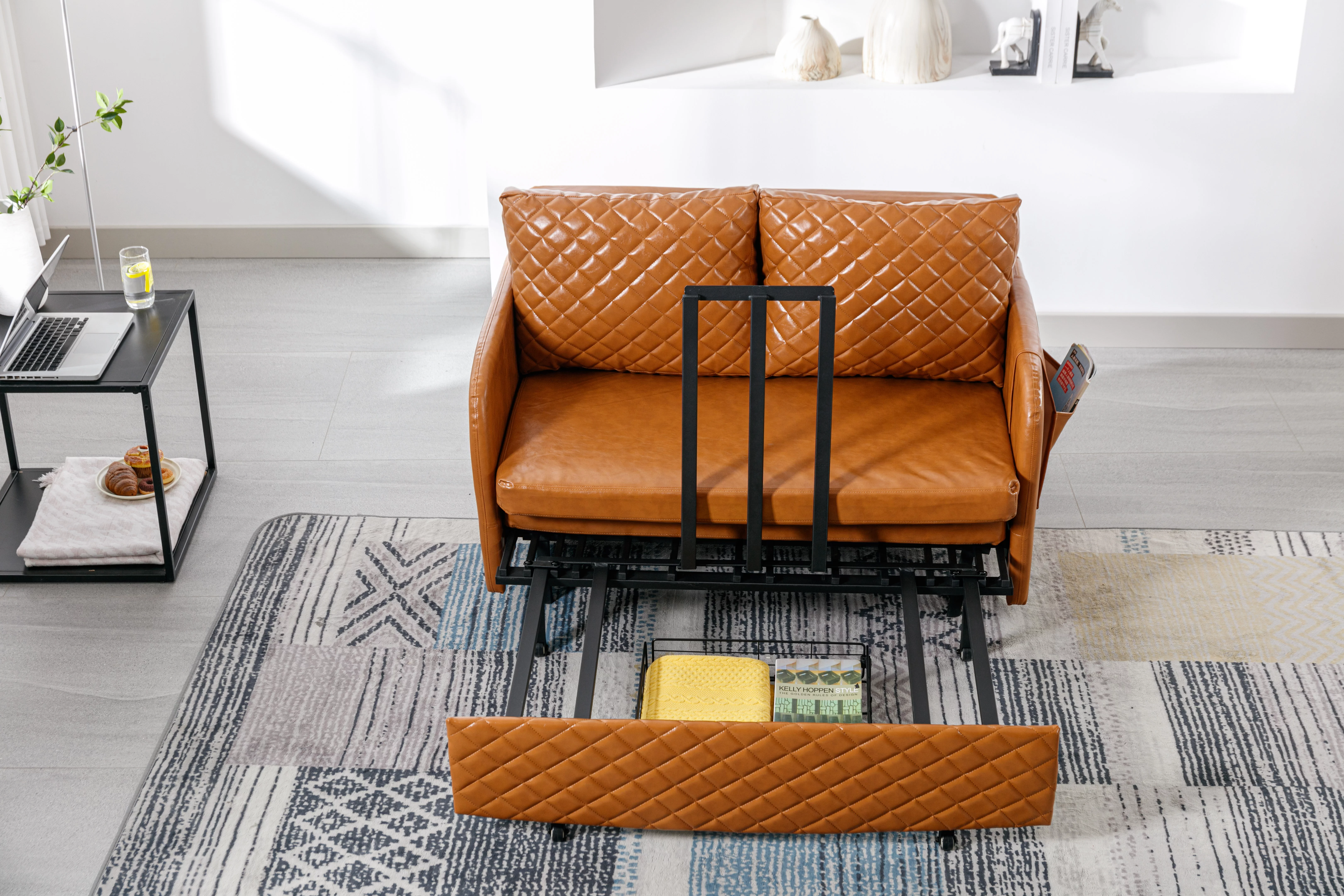 Convertible Sleeper Sofa Bed, Modern Velvet Loveseat Couch with Pull Out Bed, Small Love Seat Futon Sofa Bed with Headboard