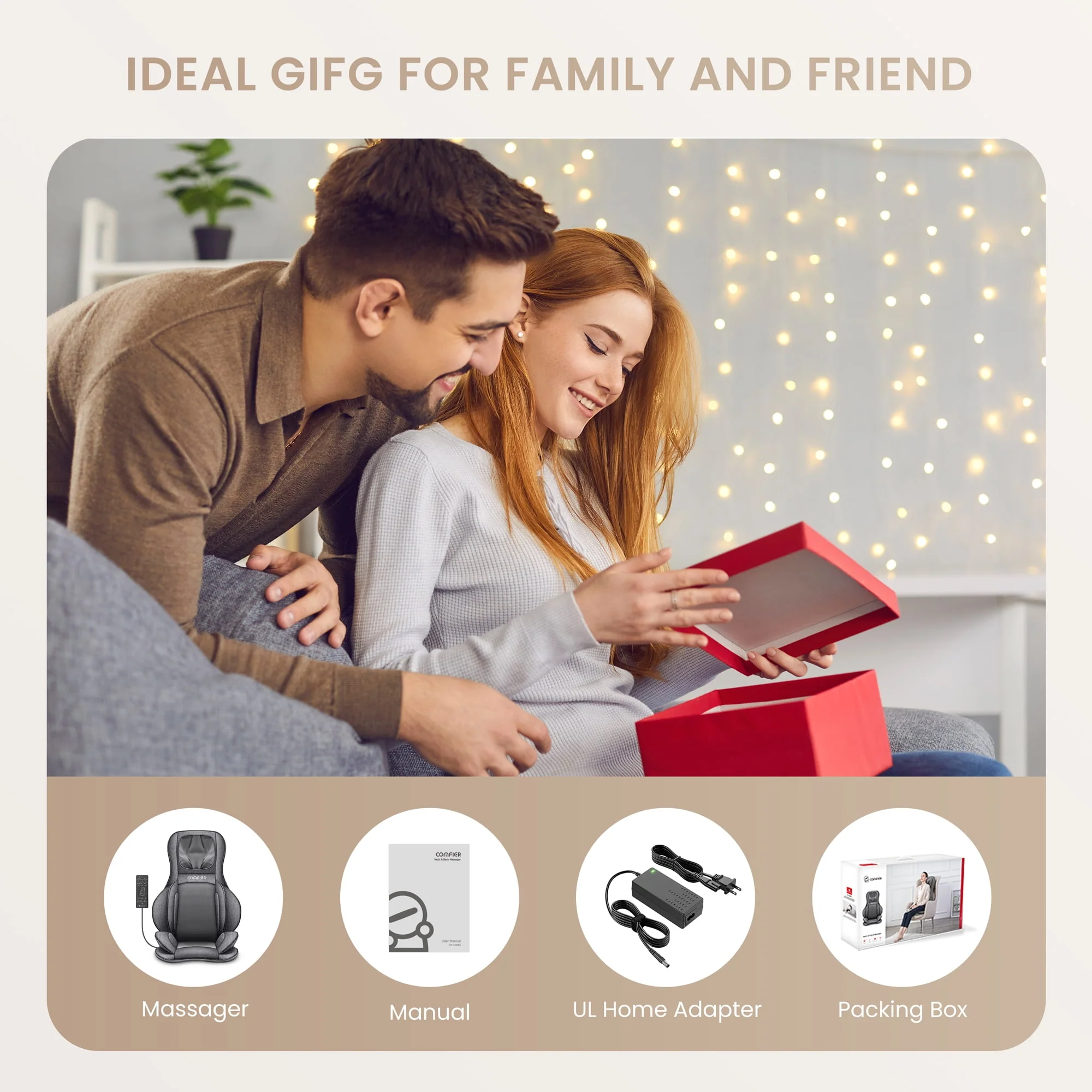 Comfier Neck Back Massager with Heat, Electric Kneading Massage Chair Pad, Air Compression Seat Cushion Massagers
