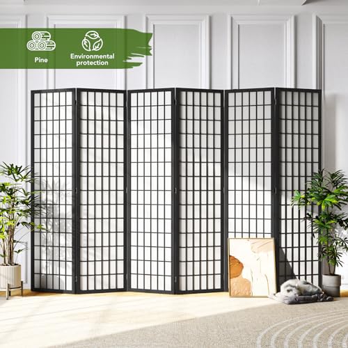 JOSTYLE Room Divider Wall Shoji Screen, 6 Panel Folding Privacy Screen for Room Separation, Japanese Wood Room Divider, 5.9 Ft, Natural
