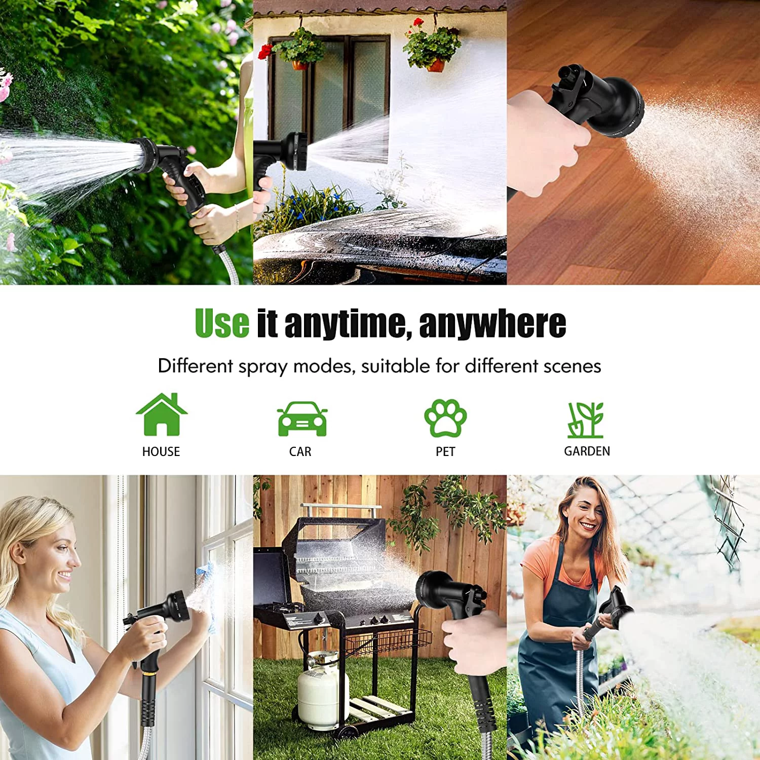 Metal Garden Hose 100FT, Stainless Steel Heavy Duty Water Hose With 10 Function Nozzle, No-Kink, Tough & Flexible, Sturdy and Lightweight