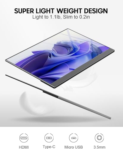 Feiasia Portable Monitor Extremely Slim&Lightweight 15.6 Inch 1080P USB-C Laptop HDMI Computer Display Gaming Monitor with Smart Cover&Speakers